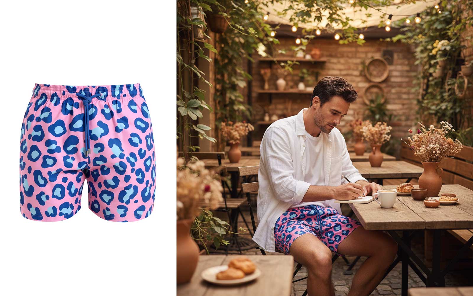 Before and after: Shorts product to male model wearing shorts outdoors