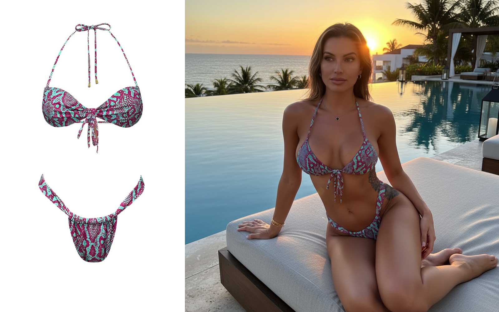 Before and after: Bikini product to model wearing bikini at poolside